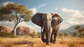 African elephant in the savanna. Threatened or endangered species animal. generative ai