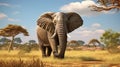 African elephant in the savanna. Threatened or endangered species animal. generative ai