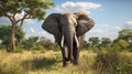 African elephant in the savanna. Threatened or endangered species animal. generative ai
