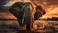 African elephant in sunset, majestic mammal in tranquil wilderness generated by AI