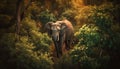 African elephant tranquil graze in savannah grass generated by AI