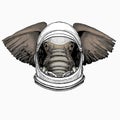 African elephant vector portrait. Animal face, head. Astronaut animal. Vector portrait. Cosmos and Spaceman. Space