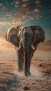 African elephant walking in a desert at sunset Royalty Free Stock Photo