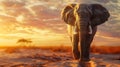 African elephant walking at sunset in savannah Royalty Free Stock Photo