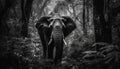 African elephant walking in tranquil rainforest landscape generated by AI