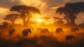 African elephants sunset savanna herd migration dusk Royalty Free Stock Photo