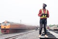 African engineer control and check report of the train on railway with using tablet