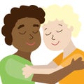 African and european american child are hugging. concept of interethnic friendship against racial prejudice