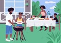 African family barbeque flat color vector illustration