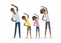 African family doing exercises- cartoon people characters isolated illustration Royalty Free Stock Photo