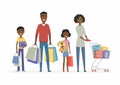 African family goes shopping - cartoon people characters isolated illustration Royalty Free Stock Photo