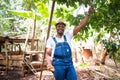 A african farmer harvests kola nut from his plantation, agricultural production in africa