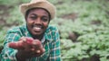 African farmer man showing fresh sweet potato at organic farm.Agriculture or cultivation concept Royalty Free Stock Photo