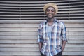 African farmer man stand and smiling at farm`s house Royalty Free Stock Photo