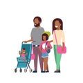 African father mother daughter baby son in stroller full length avatar on white background, successful family concept Royalty Free Stock Photo