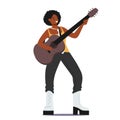 African Female Character Playing Acoustic Guitar Performing Rock or Country Melody. Musician Singing and Playing Royalty Free Stock Photo