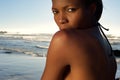 African female fashion model posing at the beach Royalty Free Stock Photo