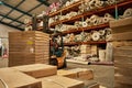 African female forklift operator moving pallets around a warehouse Royalty Free Stock Photo