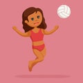 African female gymnastic jumping with volleyball Royalty Free Stock Photo