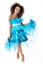 African Female Model Wearing Turquoise Feathered Dress, Full Length Royalty Free Stock Photo