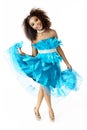 African Female Model Wearing Turquoise Feathered Dress, Full Length Royalty Free Stock Photo