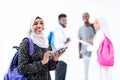 African female student with group of friends Royalty Free Stock Photo