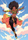 African Female Superhero Flying Anime