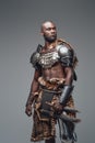 African fighter in viking style dressed in antique protective clothing