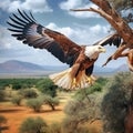 African Fish Eagle flying from tree at Lewa Conservancy, Kenya, Africa Made With Generative AI illustration