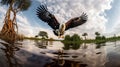 African Fish Eagle\'s Strike in the Serengeti Lake