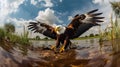 African Fish Eagle\'s Strike in the Serengeti Lake