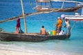 African fishermen on the boat. Coast of  Zanzibar island Royalty Free Stock Photo