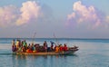 African fishermen on the boat. Coast of Zanzibar island