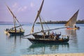 African fishermen on the boat. Coast of Zanzibar island