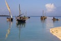 African fishermen on the boat. Coast of Zanzibar island