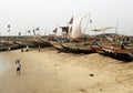 African fishermen and boats Royalty Free Stock Photo