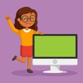 African geek girl with big monitor pc Royalty Free Stock Photo