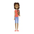 African girl with backpack , full length avatar on white background, successful study concept, flat cartoon design