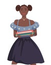 African girl with books stack, international university student Royalty Free Stock Photo