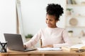 African Girl Doing Homework On Laptop Studying Online At Home Royalty Free Stock Photo