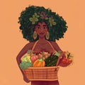 african girl with fruit and vegetables basket Royalty Free Stock Photo