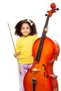 African girl holding cello with fiddlestick