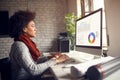 African girl at job working on computer Royalty Free Stock Photo