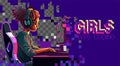 African girl programmer with a headset sits in front of a computer