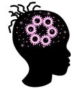 African girl silhouette with a brain gears and network