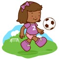 Little girl playing soccer. Vector Illustration Royalty Free Stock Photo