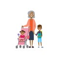 African grandmother with baby grandchildren in stroller, multi generation family, full length avatar on white background