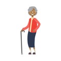 African grandmother with stick, full length avatar on white background, successful family concept, tree of genus flat