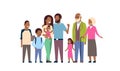 African grandparents parents children grandchildren, multi generation family, full length avatar on white background