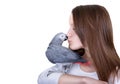 African gray parrot ang young girl Royalty Free Stock Photo